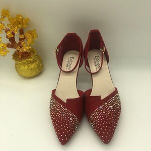 Eastanna Low Heel Rhinestone Suede Pumps Wedding Shoes